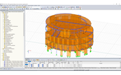 Modelo em 3D da estrutura de madeira de quatro andares no RFEM (© Isenmann Ingenieur GmbH)